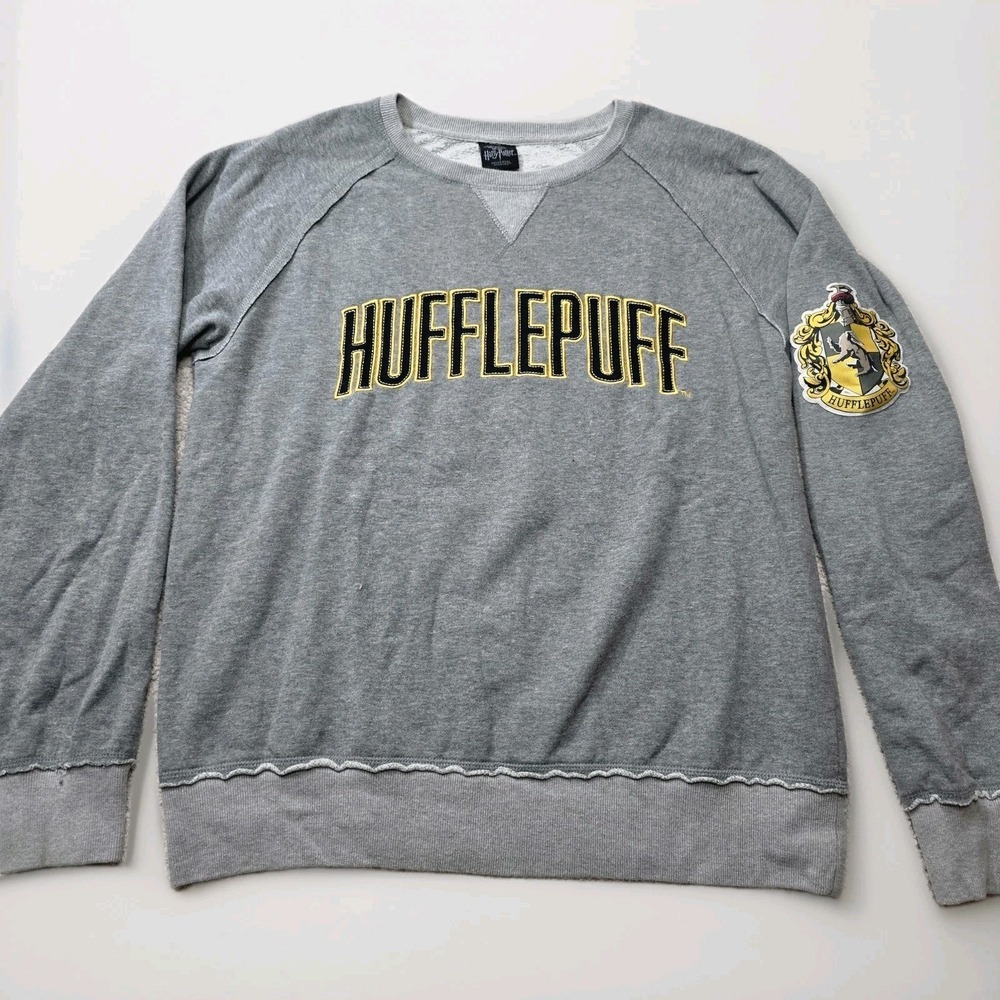 Harry Potter Hufflepuff Gray Pullover Sweatshirt Embroidered Fleece Women's M